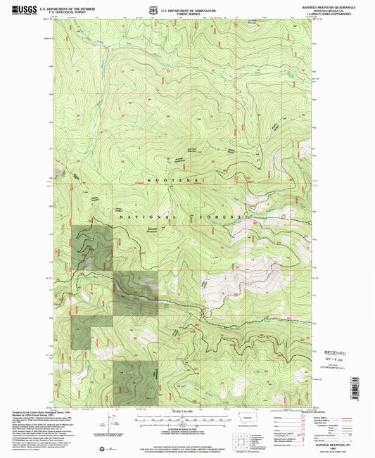 Classic USGS Banfield Mountain Montana 7.5'x7.5' Topo Map Image