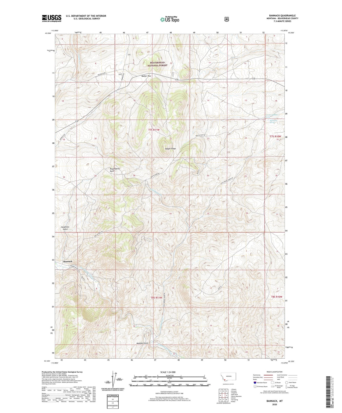 Bannack Montana US Topo Map Image