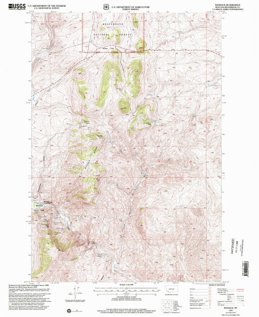 Classic USGS Bannack Montana 7.5'x7.5' Topo Map Image