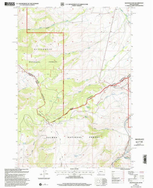 Classic USGS Bannock Pass Montana 7.5'x7.5' Topo Map Image