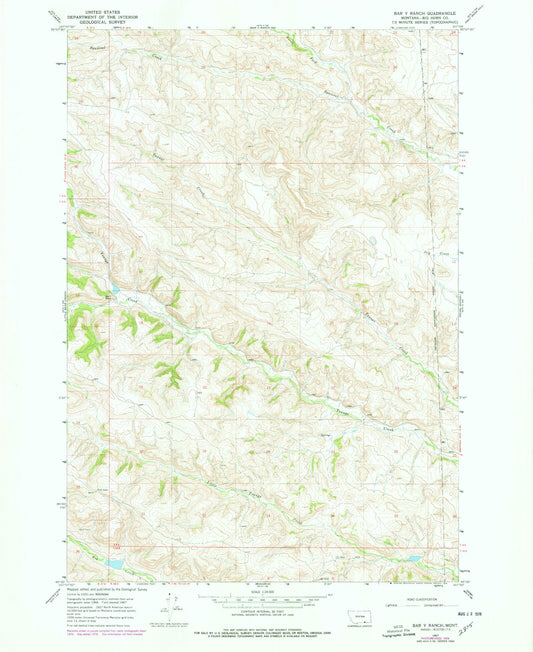 Classic USGS Bar V Ranch Montana 7.5'x7.5' Topo Map Image