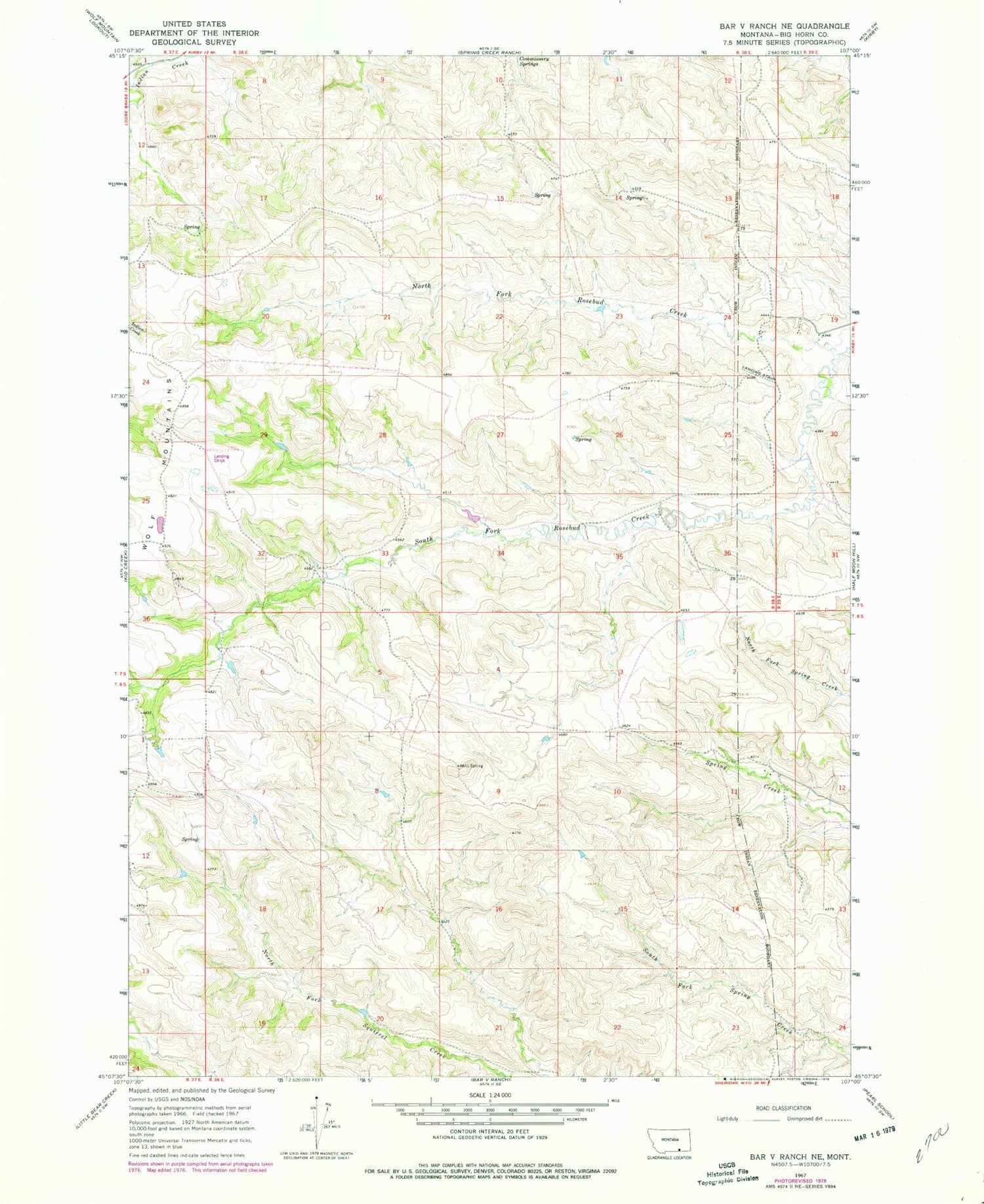 Classic USGS Bar V Ranch NE Montana 7.5'x7.5' Topo Map Image