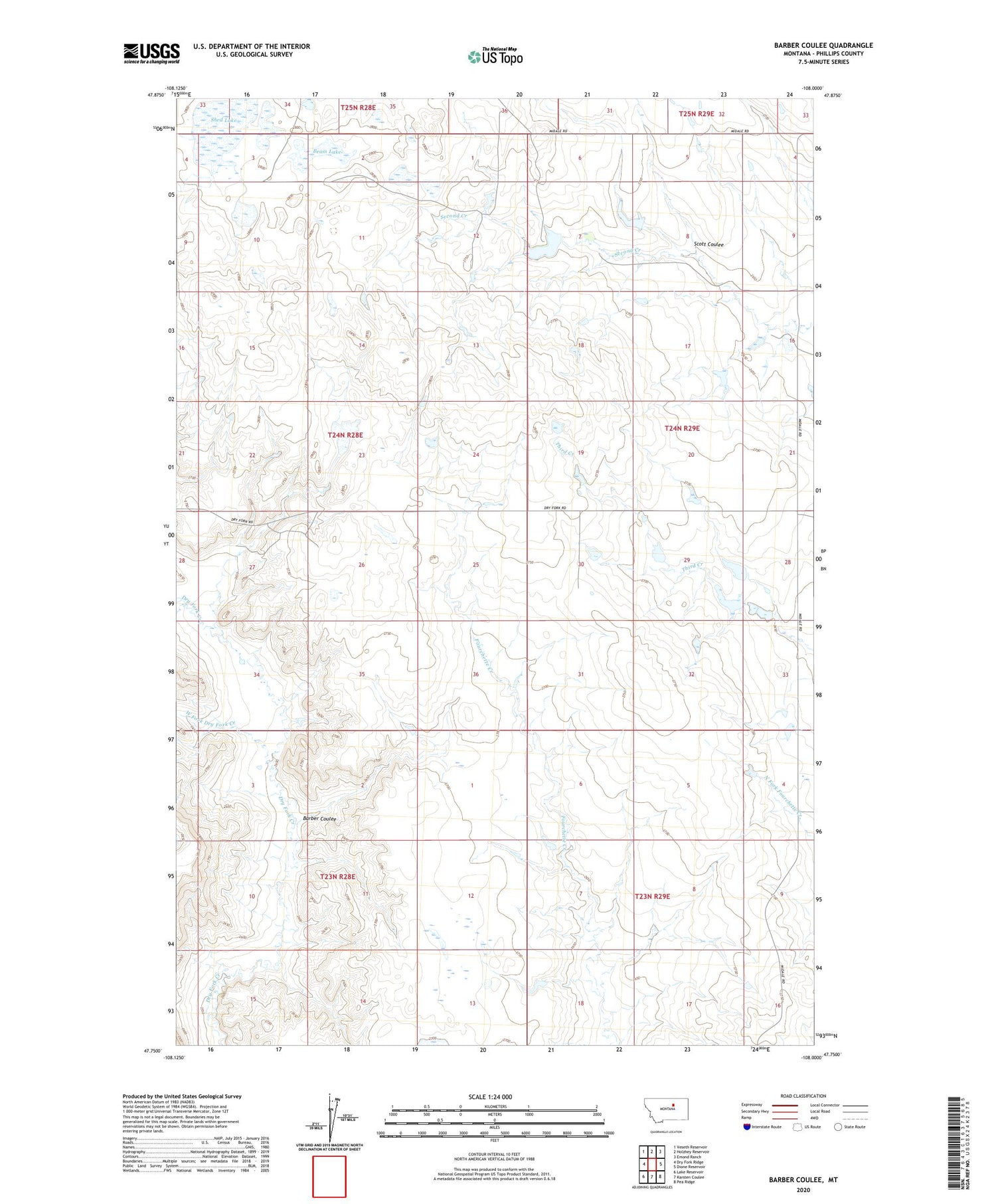 Barber Coulee Montana US Topo Map Image