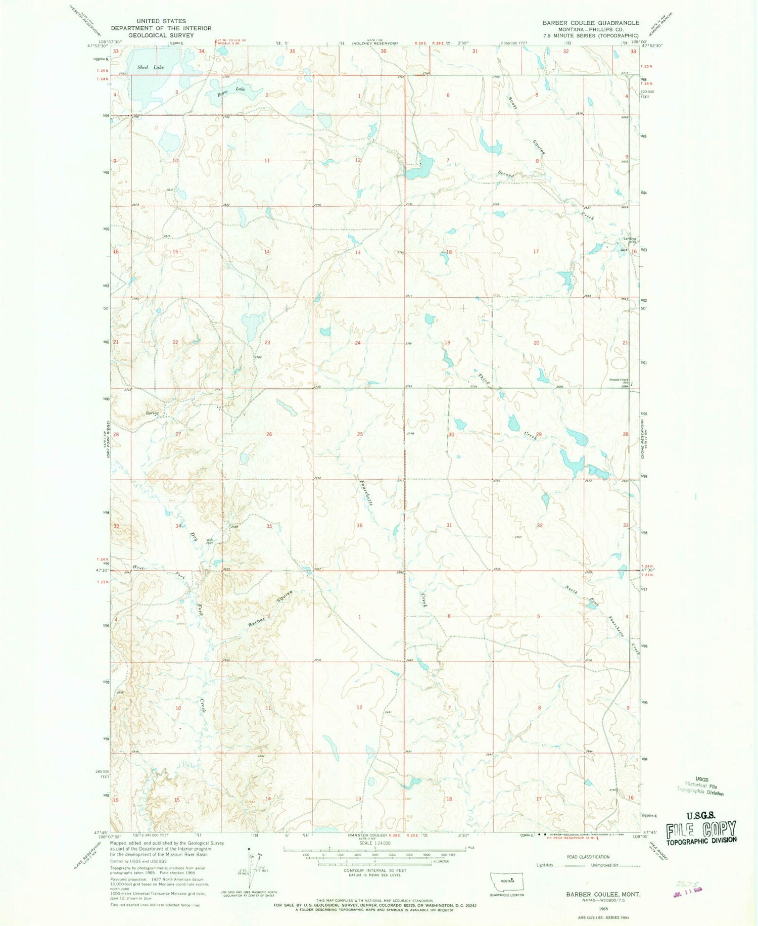 Classic USGS Barber Coulee Montana 7.5'x7.5' Topo Map Image