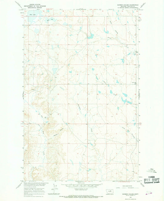 Classic USGS Barber Coulee Montana 7.5'x7.5' Topo Map Image