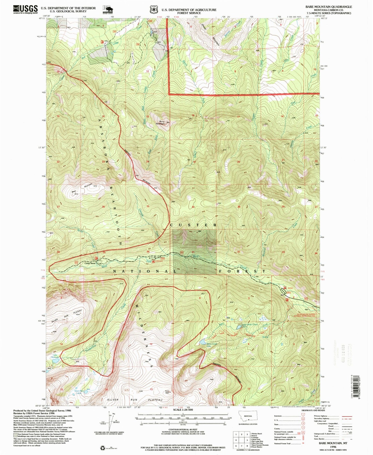 Classic USGS Bare Mountain Montana 7.5'x7.5' Topo Map Image