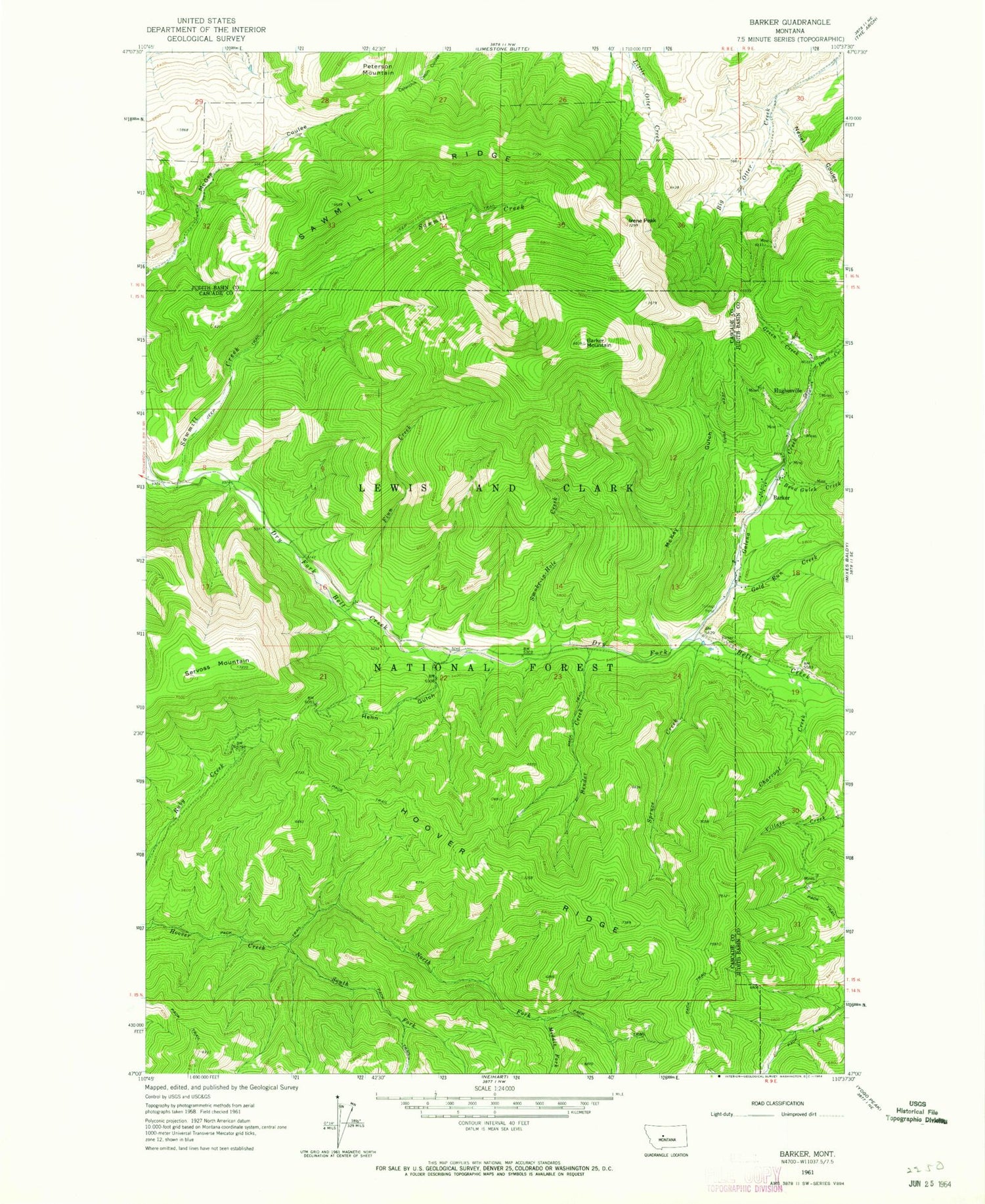 Classic USGS Barker Montana 7.5'x7.5' Topo Map Image