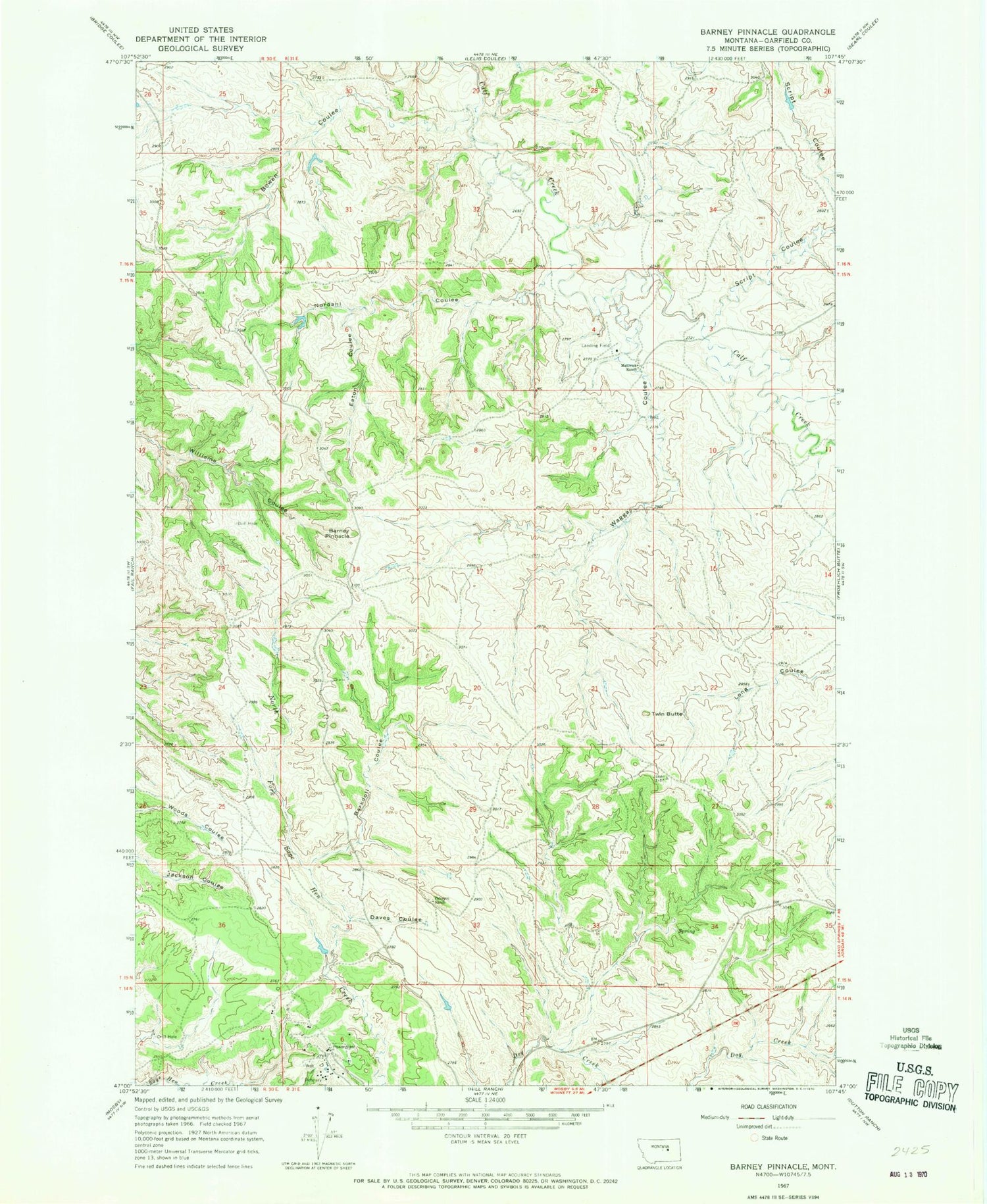Classic USGS Barney Pinnacle Montana 7.5'x7.5' Topo Map Image