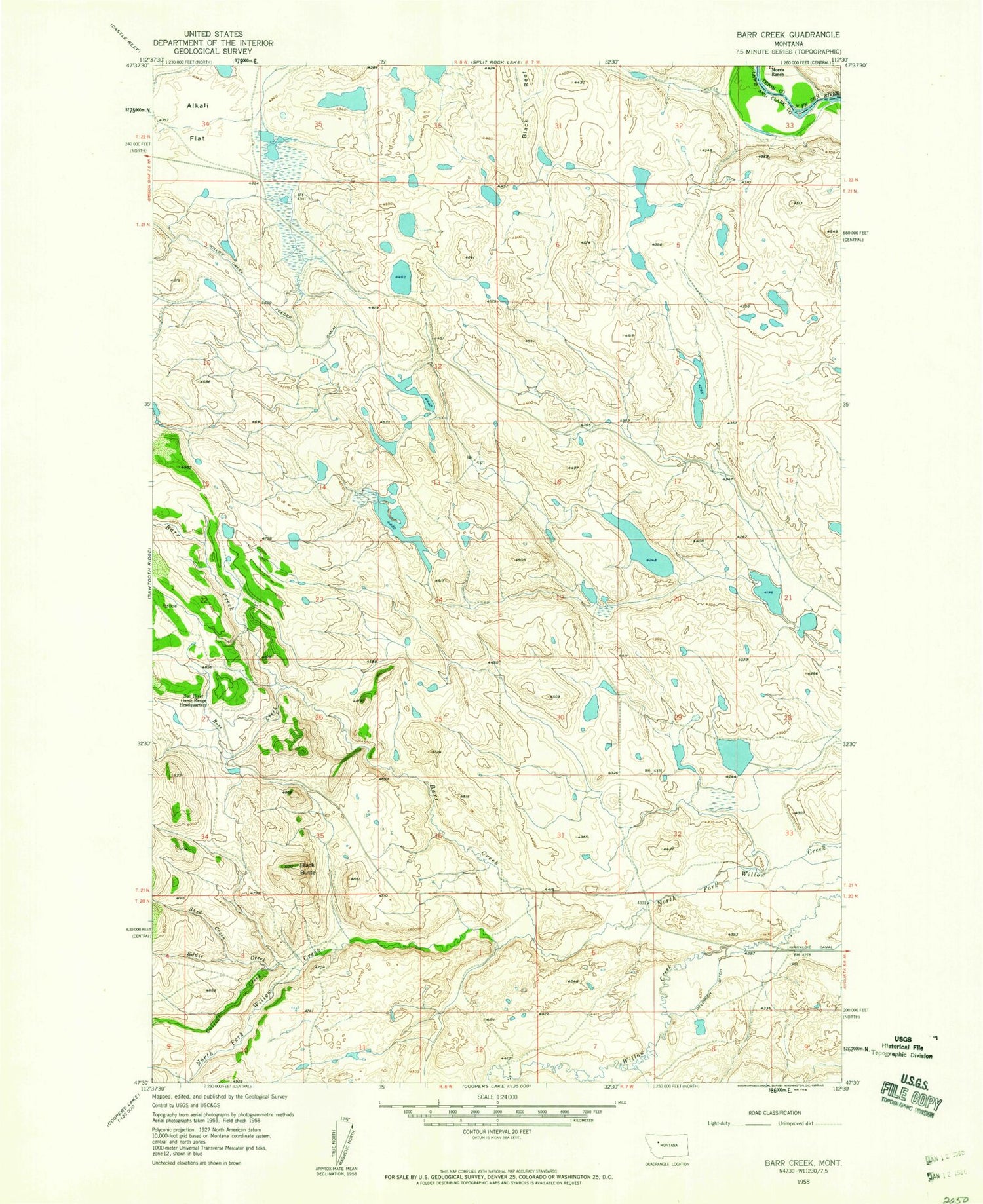 Classic USGS Barr Creek Montana 7.5'x7.5' Topo Map Image