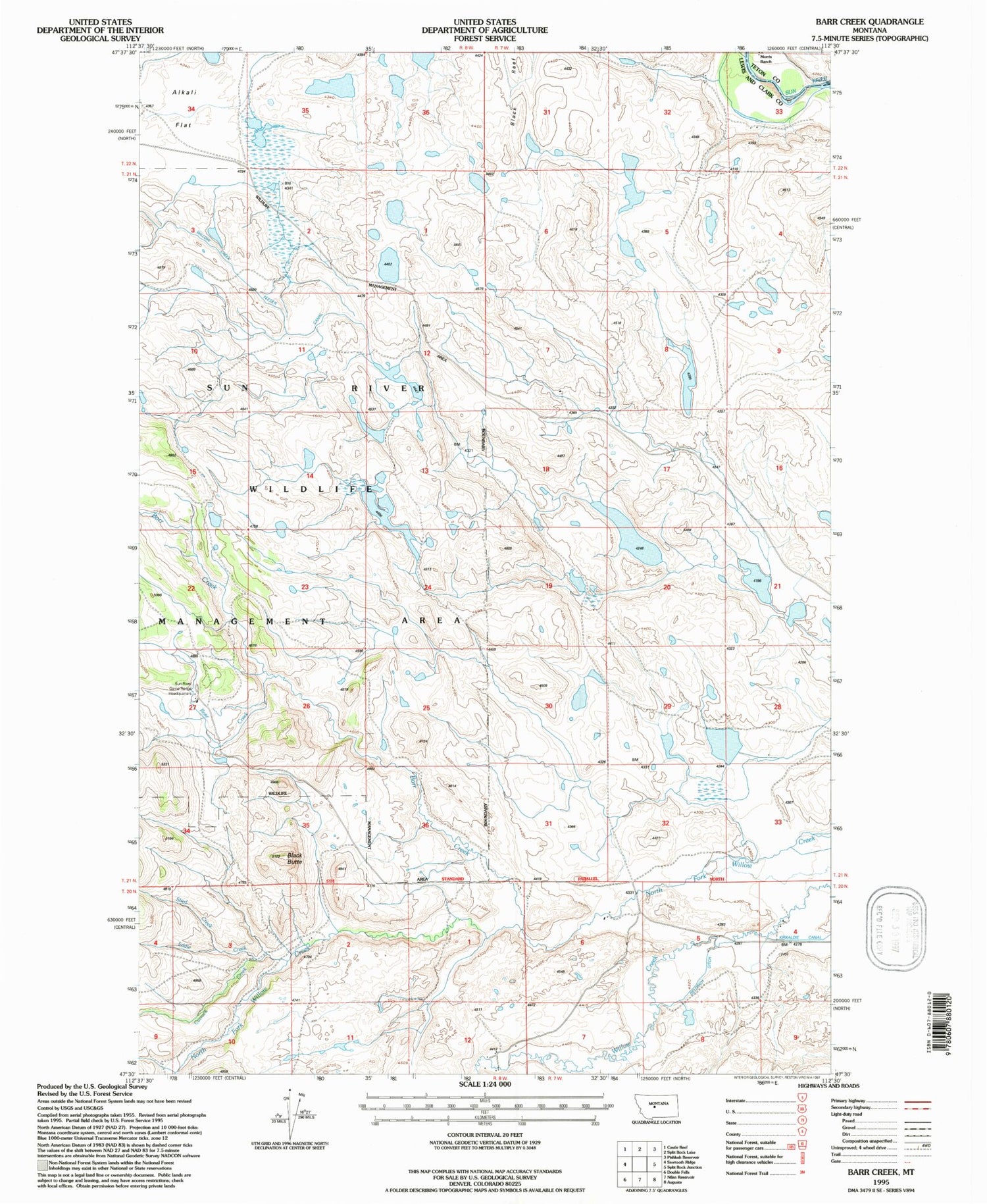 Classic USGS Barr Creek Montana 7.5'x7.5' Topo Map Image