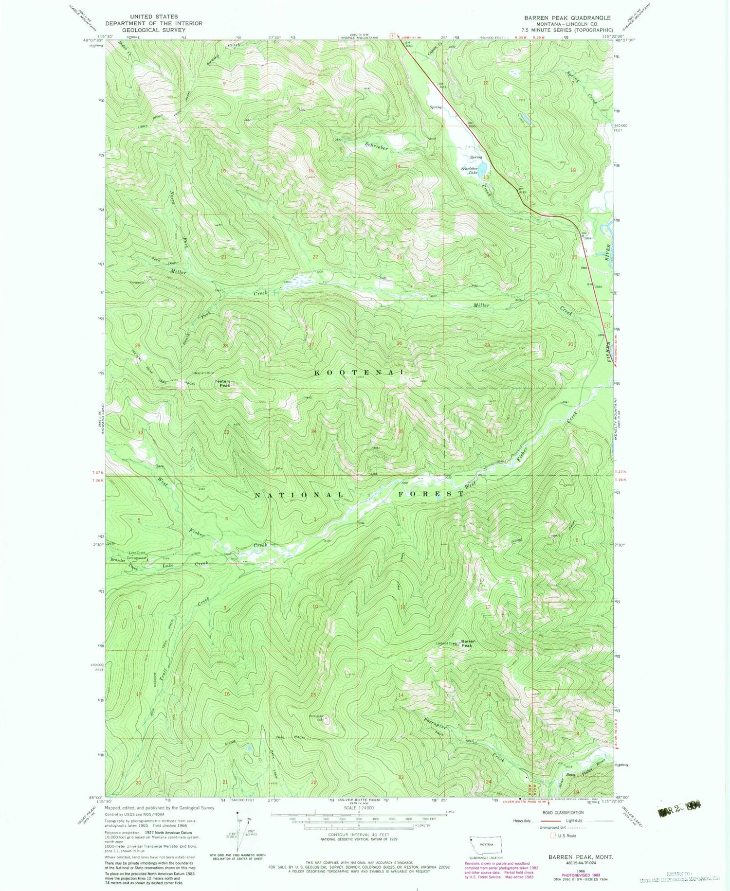 Classic USGS Barren Peak Montana 7.5'x7.5' Topo Map Image