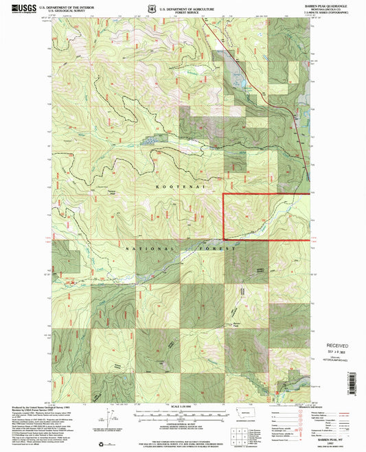 Classic USGS Barren Peak Montana 7.5'x7.5' Topo Map Image