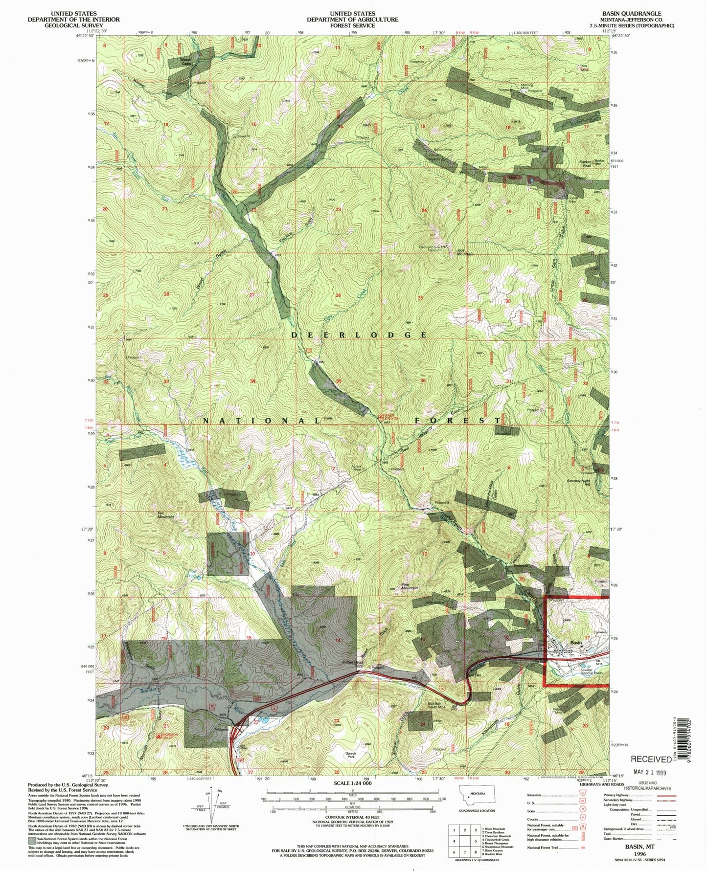 Classic USGS Basin Montana 7.5'x7.5' Topo Map Image
