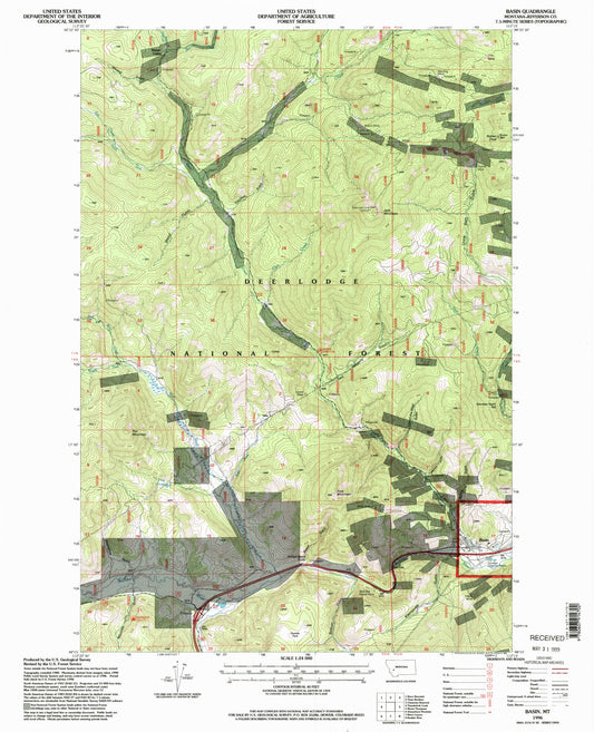 Classic USGS Basin Montana 7.5'x7.5' Topo Map Image