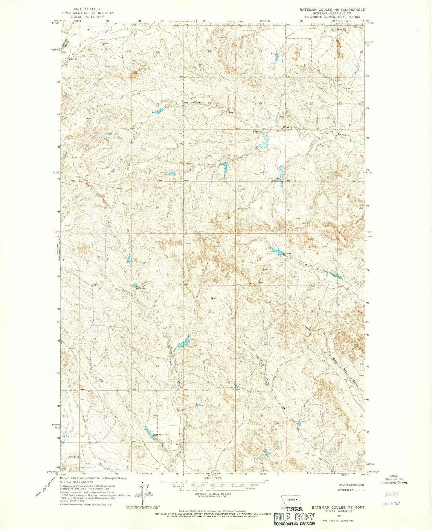 Classic USGS Bateman Coulee NE Montana 7.5'x7.5' Topo Map Image
