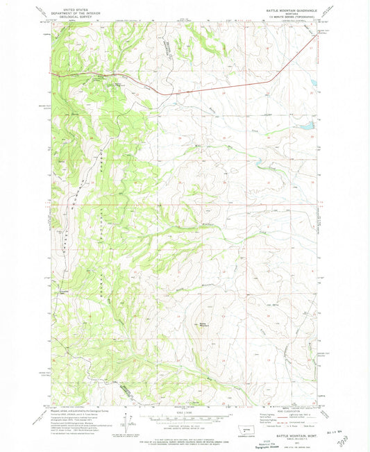 Classic USGS Battle Mountain Montana 7.5'x7.5' Topo Map Image