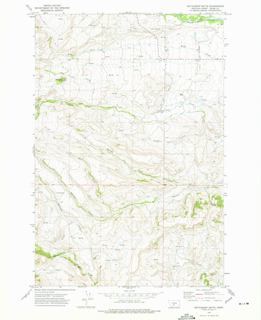 Classic USGS Battleship Butte Montana 7.5'x7.5' Topo Map Image