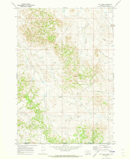 Classic USGS Bay Horse Montana 7.5'x7.5' Topo Map Image