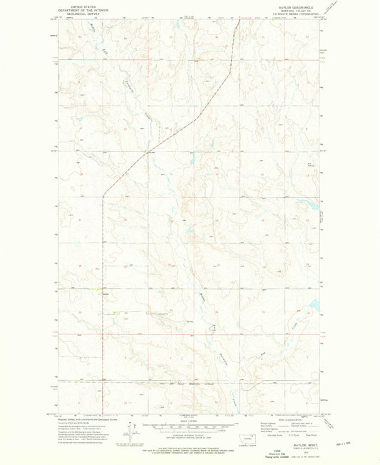 Classic USGS Baylor Montana 7.5'x7.5' Topo Map Image