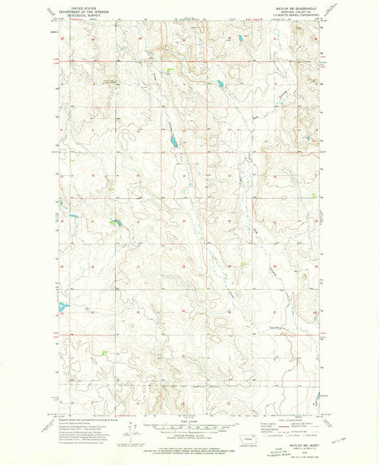 Classic USGS Baylor NE Montana 7.5'x7.5' Topo Map Image