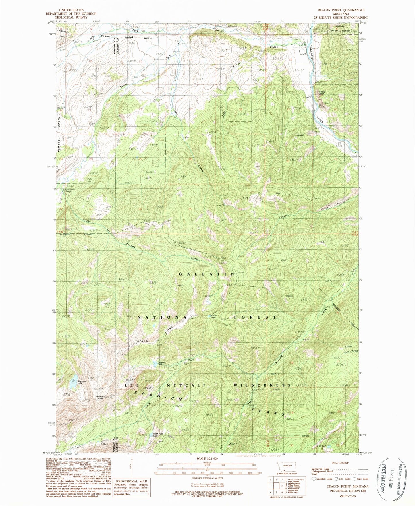 Classic USGS Beacon Point Montana 7.5'x7.5' Topo Map Image