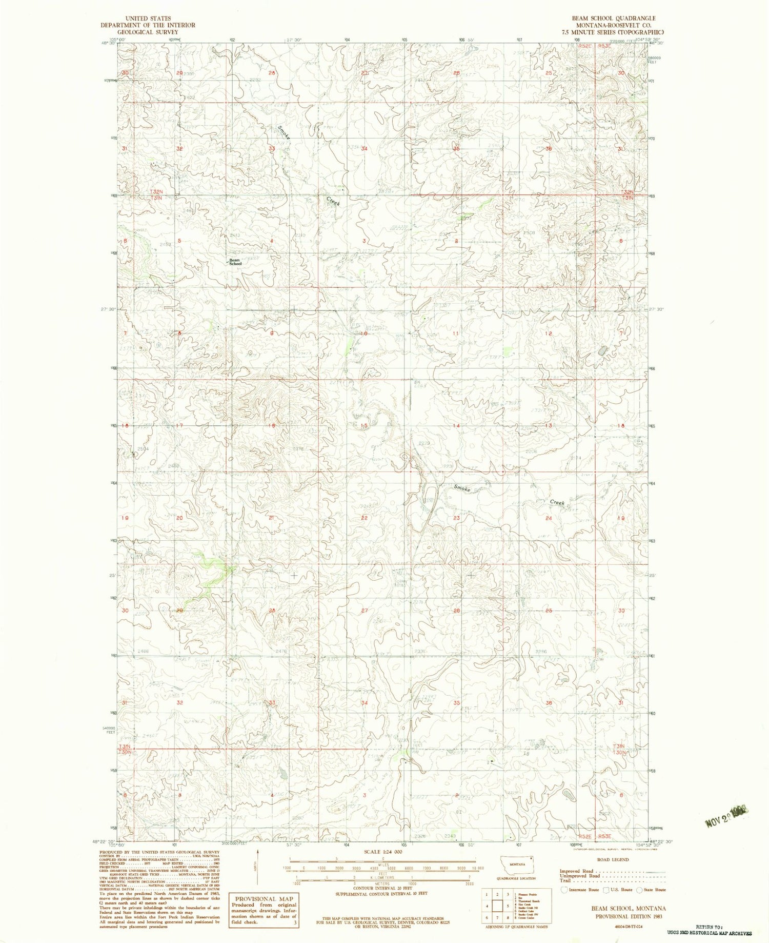 Classic USGS Biem School Montana 7.5'x7.5' Topo Map Image