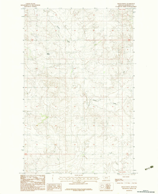 Classic USGS Biem School Montana 7.5'x7.5' Topo Map Image