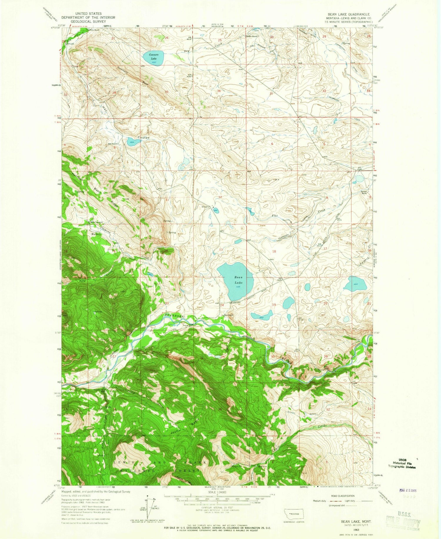 Classic USGS Bean Lake Montana 7.5'x7.5' Topo Map Image