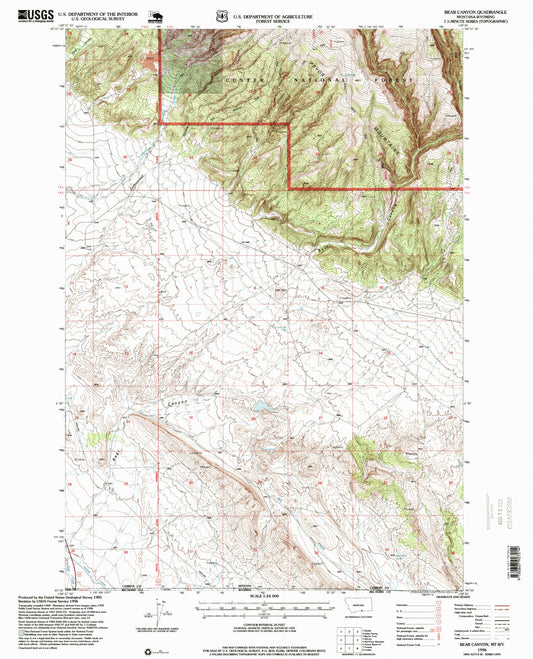 Classic USGS Bear Canyon Montana 7.5'x7.5' Topo Map Image