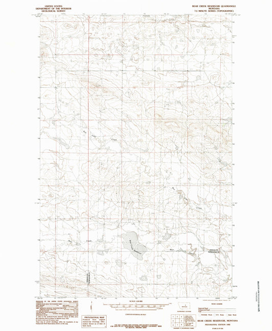 Classic USGS Bear Creek Reservoir Montana 7.5'x7.5' Topo Map Image