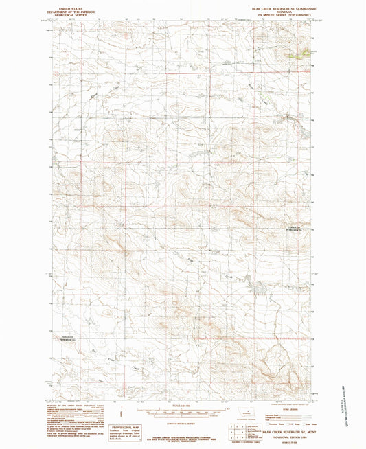 Classic USGS Bear Creek Reservoir SE Montana 7.5'x7.5' Topo Map Image