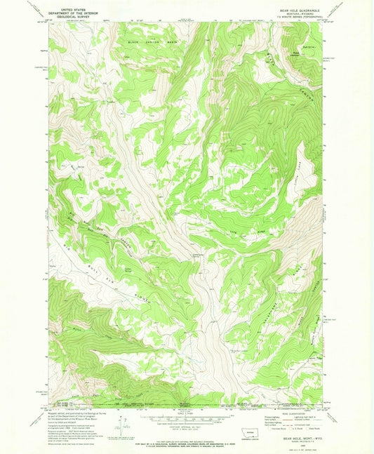Classic USGS Bear Hole Montana 7.5'x7.5' Topo Map Image