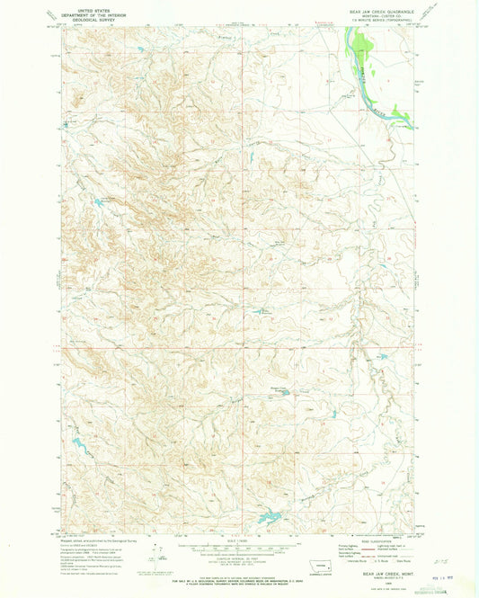 Classic USGS Bear Jaw Creek Montana 7.5'x7.5' Topo Map Image