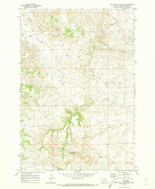 Classic USGS Bear Skull Mountain Montana 7.5'x7.5' Topo Map Image