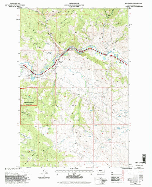 Classic USGS Bearmouth Montana 7.5'x7.5' Topo Map Image