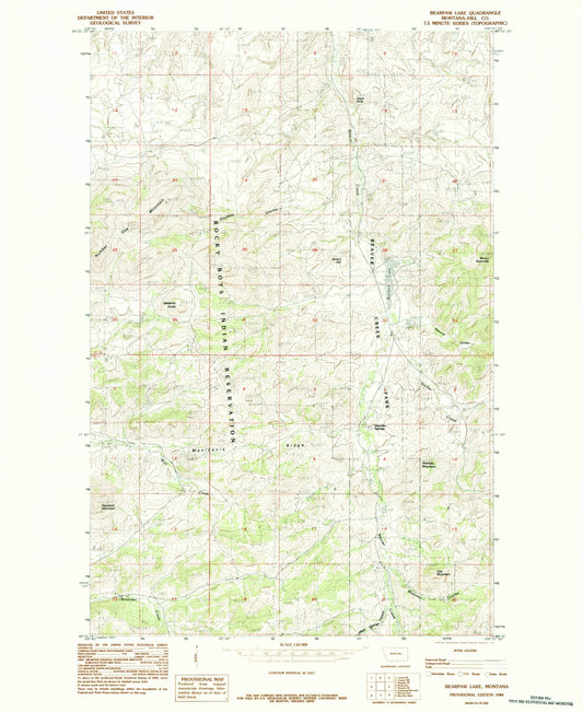Classic USGS Bearpaw Lake Montana 7.5'x7.5' Topo Map Image