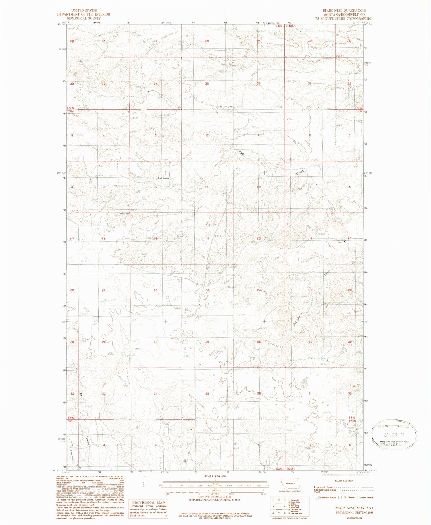 Classic USGS Bears Nest Montana 7.5'x7.5' Topo Map Image