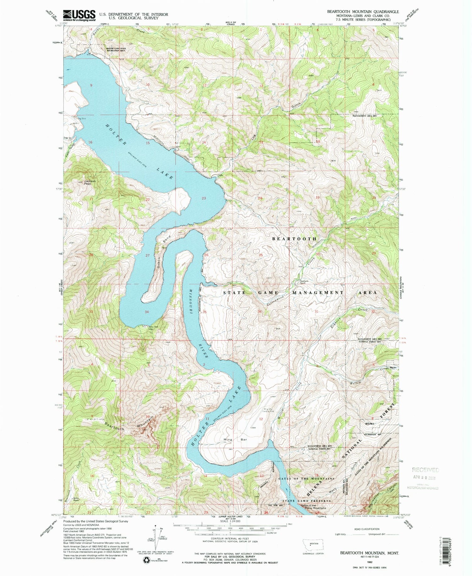 Classic USGS Beartooth Mountain Montana 7.5'x7.5' Topo Map Image