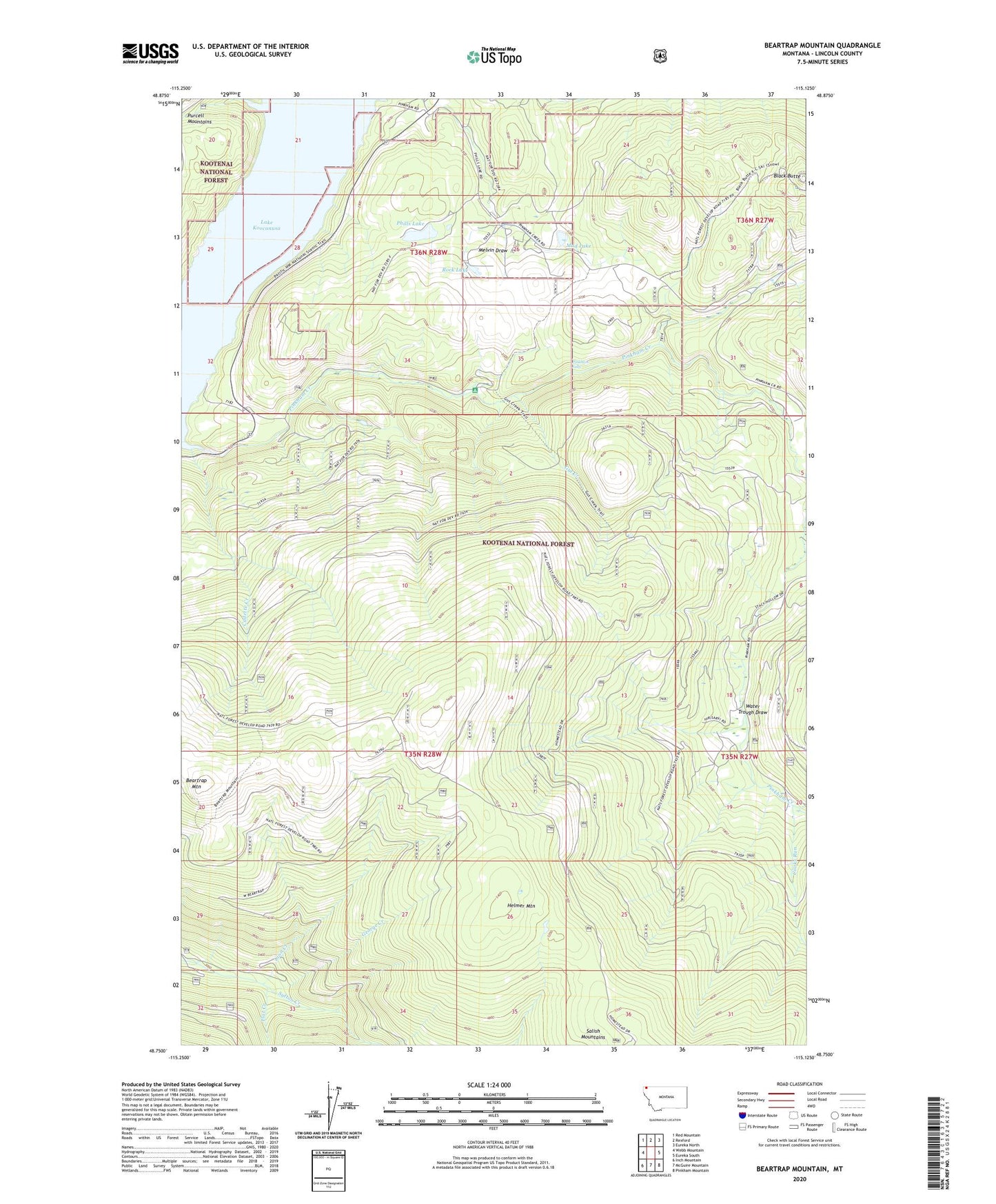 Beartrap Mountain Montana US Topo Map Image
