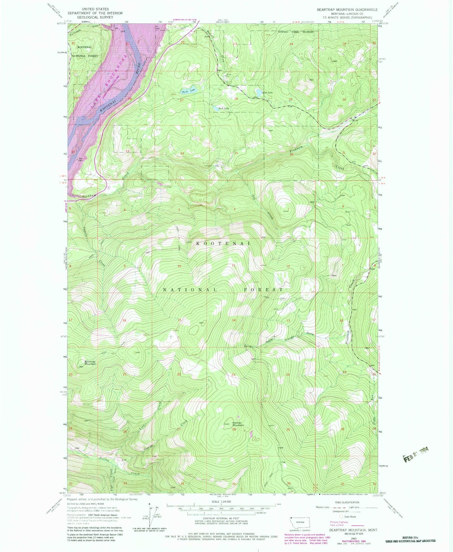 Classic USGS Beartrap Mountain Montana 7.5'x7.5' Topo Map Image