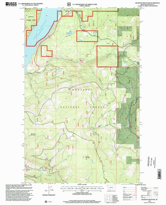 Classic USGS Beartrap Mountain Montana 7.5'x7.5' Topo Map Image