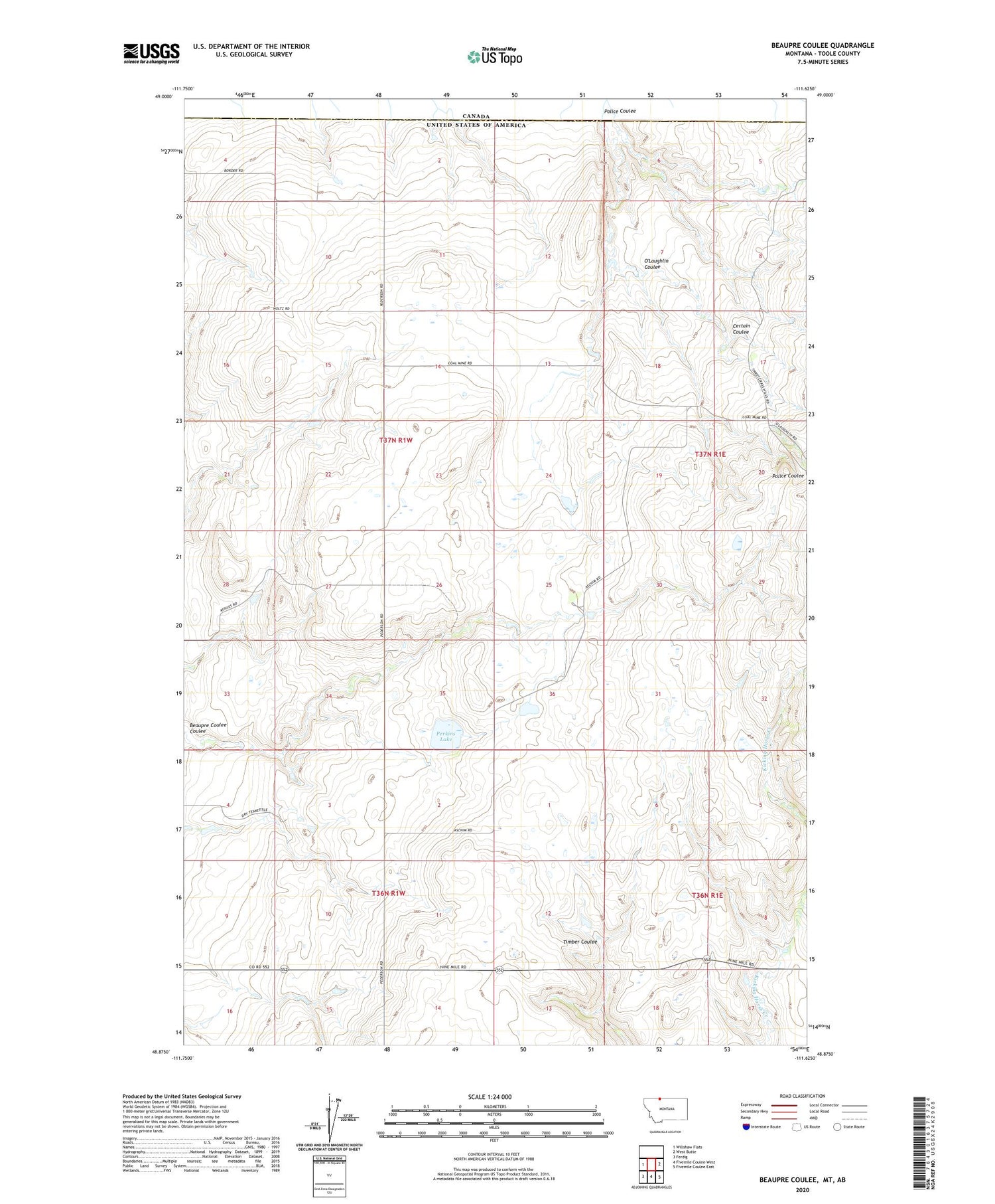 Beaupre Coulee Montana US Topo Map Image