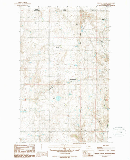 Classic USGS Beaupre Coulee Montana 7.5'x7.5' Topo Map Image