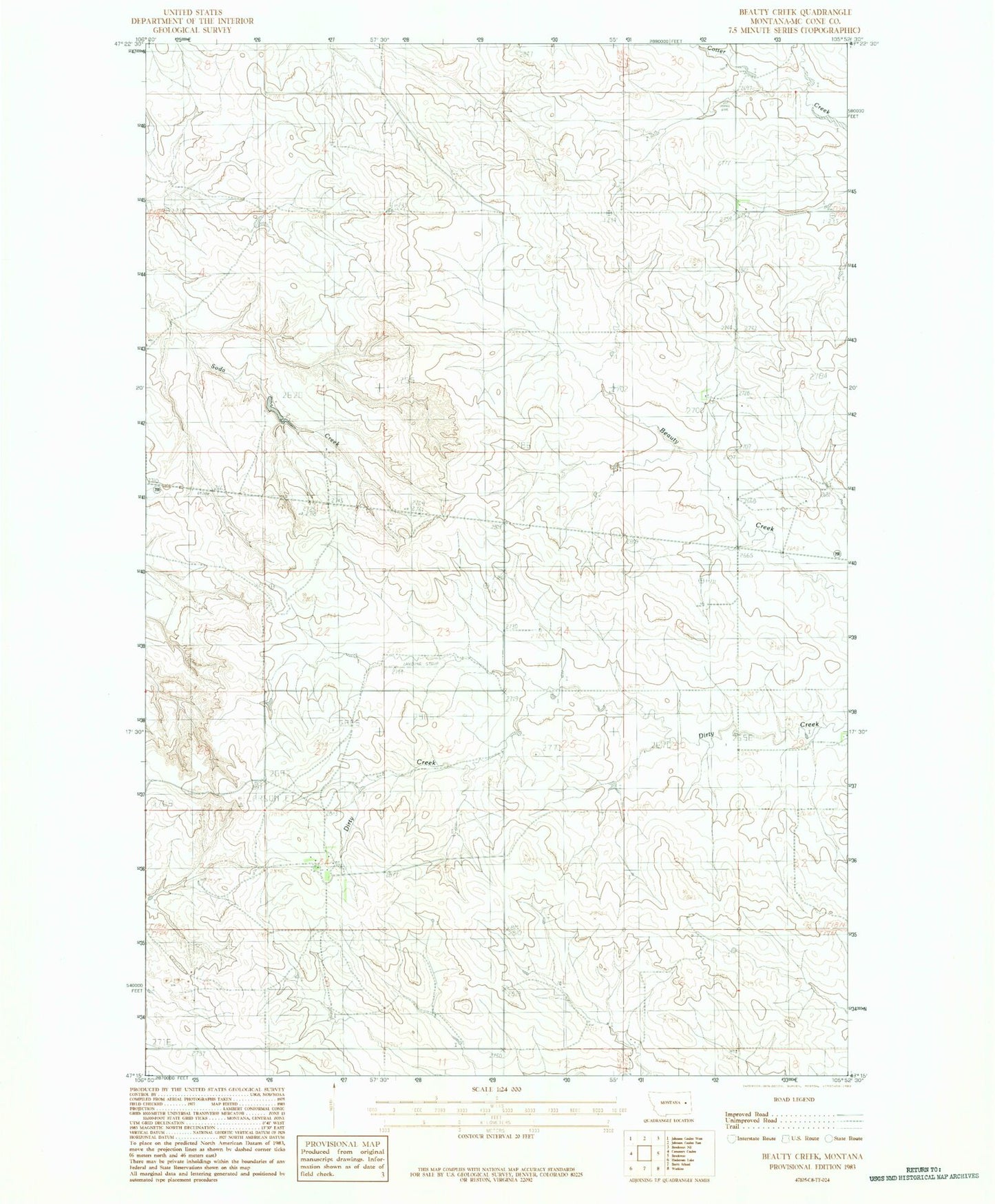 Classic USGS Beauty Creek Montana 7.5'x7.5' Topo Map Image
