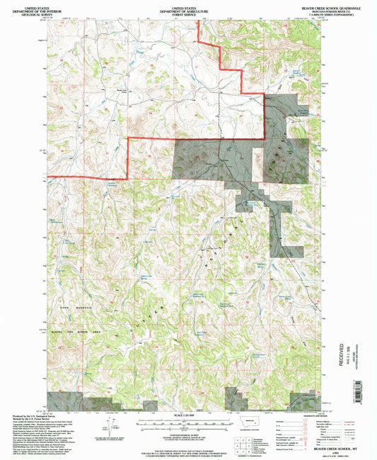 Classic USGS Beaver Creek School Montana 7.5'x7.5' Topo Map Image