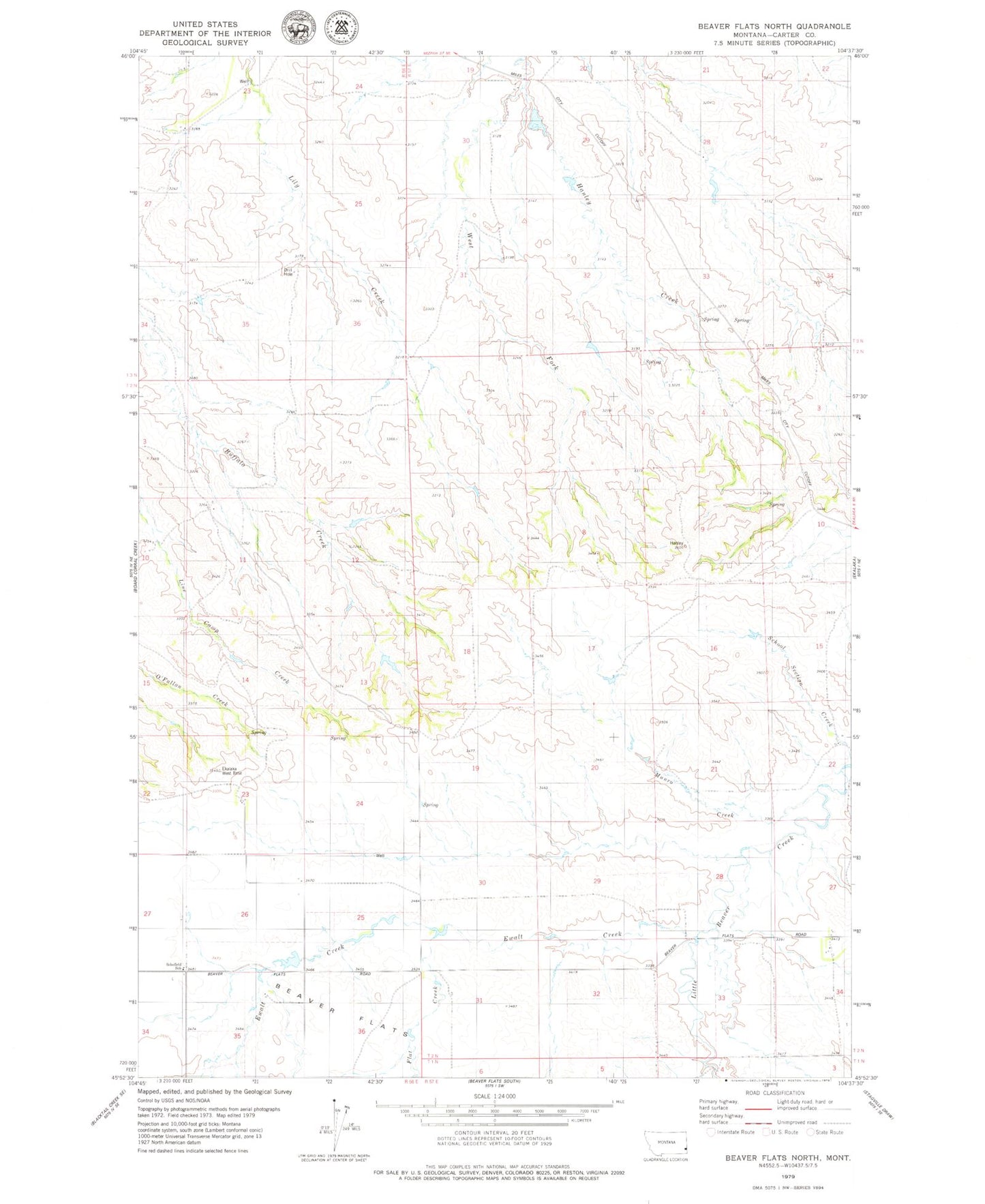 Classic USGS Beaver Flats North Montana 7.5'x7.5' Topo Map Image