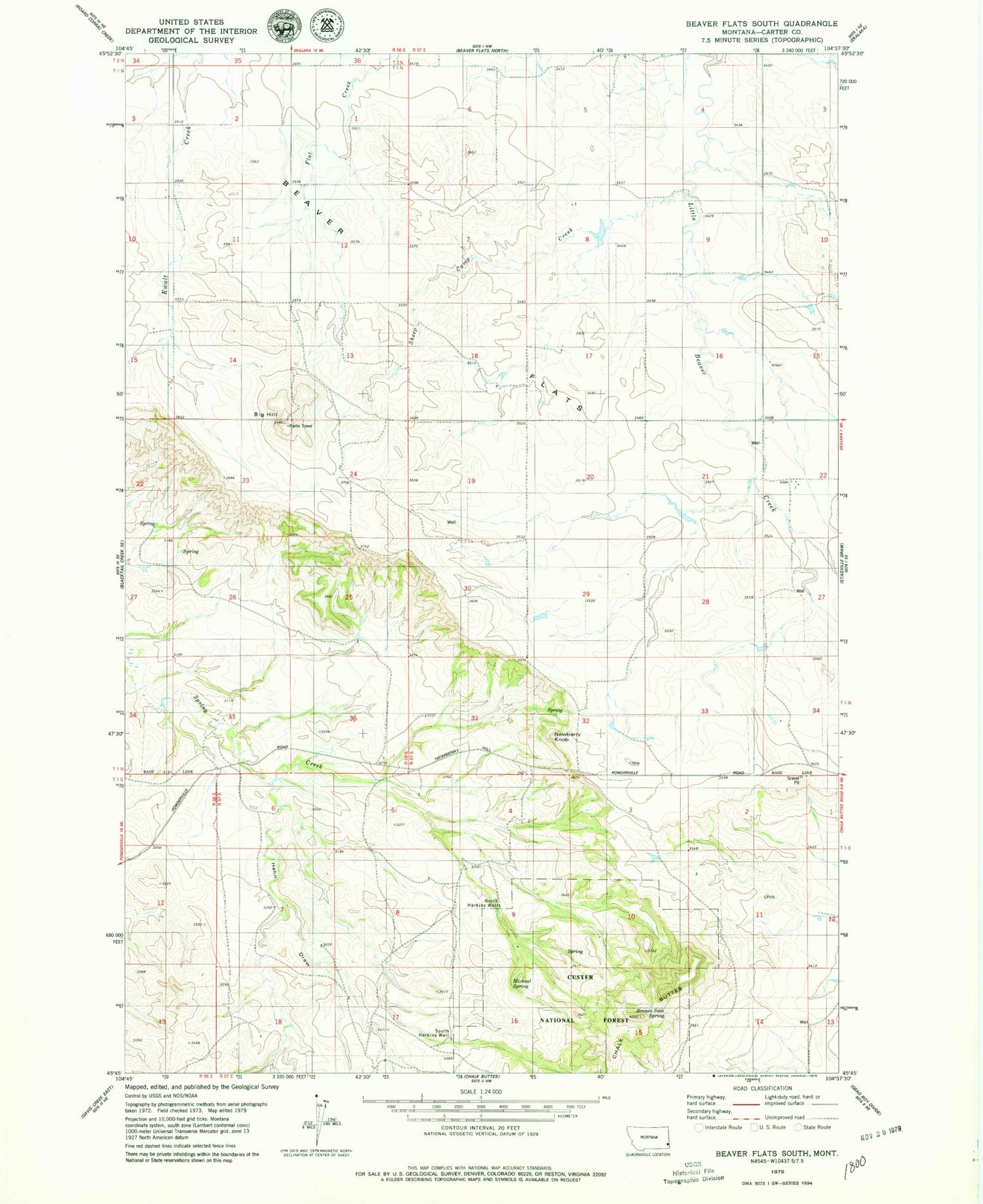 Classic USGS Beaver Flats South Montana 7.5'x7.5' Topo Map Image