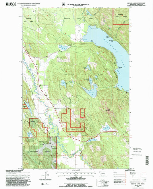Classic USGS Beaver Lake Montana 7.5'x7.5' Topo Map Image
