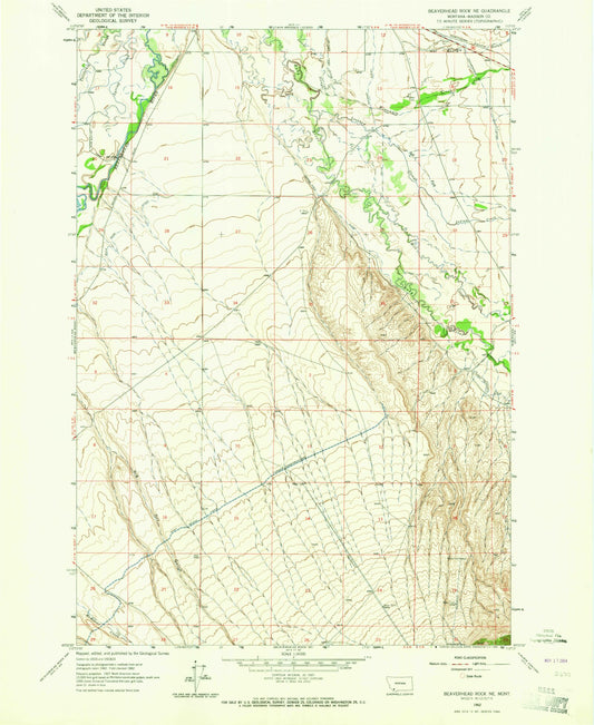 Classic USGS Beaverhead Rock NE Montana 7.5'x7.5' Topo Map Image
