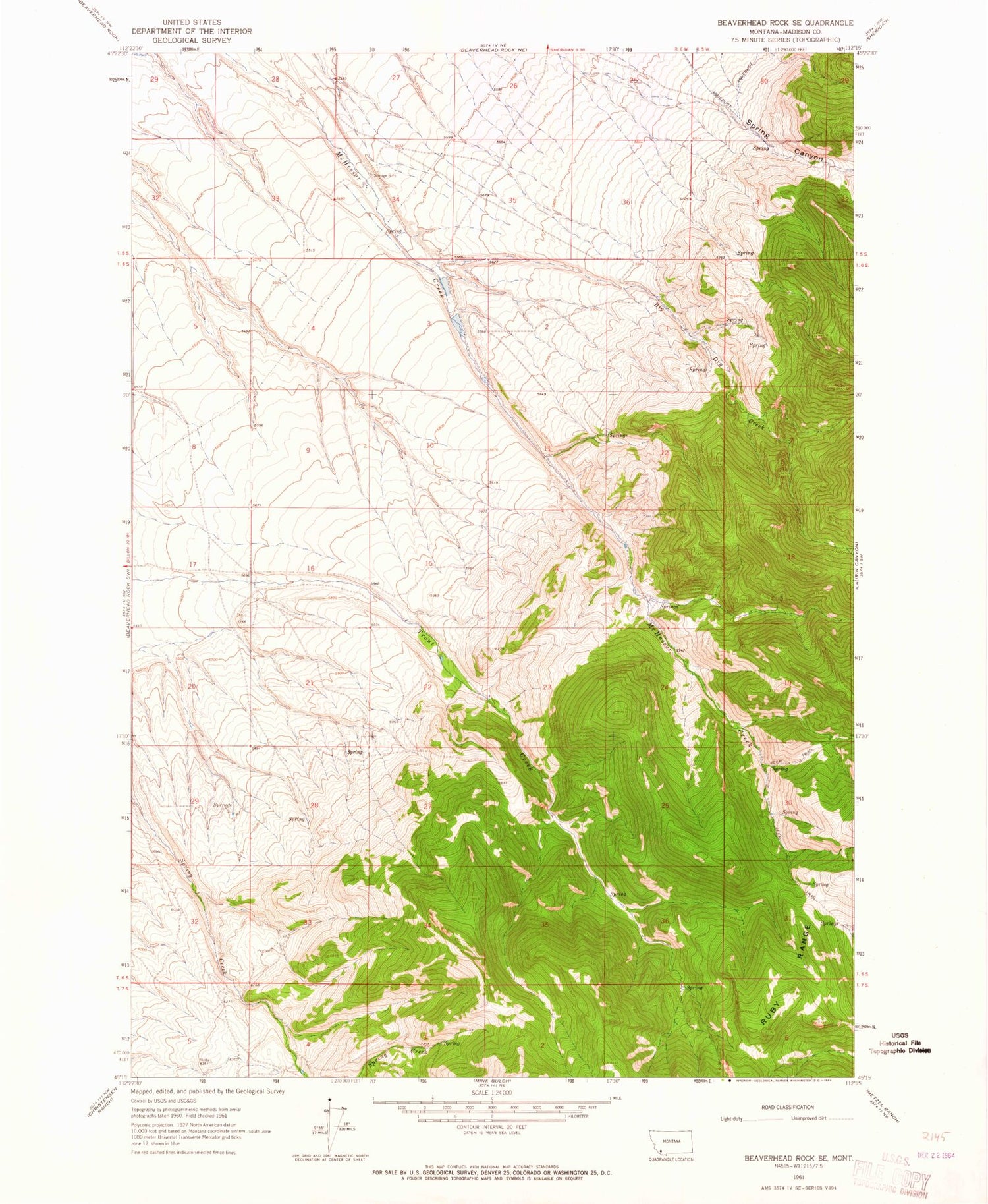 Classic USGS Beaverhead Rock SE Montana 7.5'x7.5' Topo Map Image